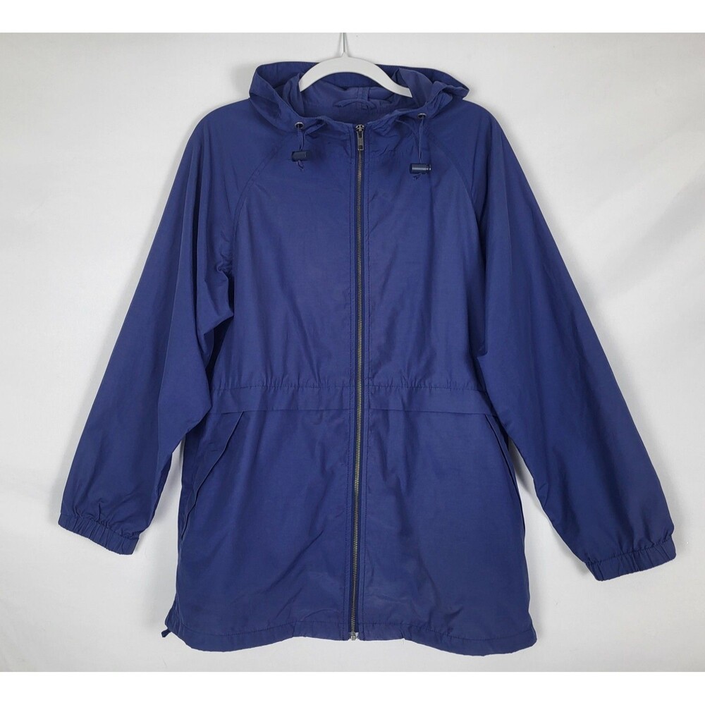 Eileen Fisher Jacket Size Medium Rain Coat Navy Blue Hooded